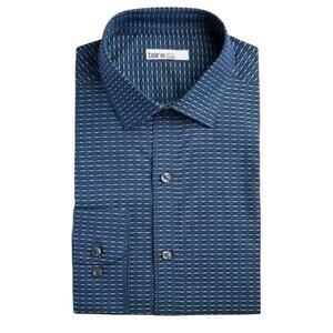 Bar III Slim Fit Stretch Men’s Button-Up Print Dress Shirt Navy Blue XL 17.5